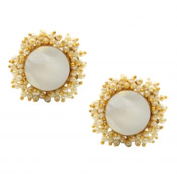 Gold Plated Mop Pearl  Stone Seated Earrings - Timeless Beauty 